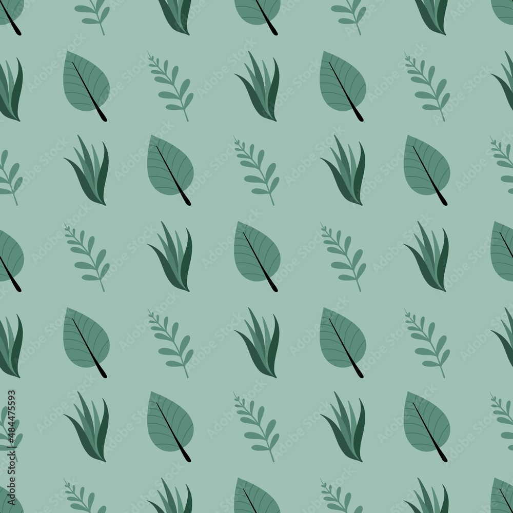 simple cute floral pattern - beautiful little leaves of a plant on a green background simple cute floral pattern - beautiful little leaves of a plant on a green background