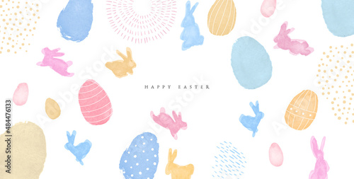 Happy easter watercolor rabbit egg nordic card