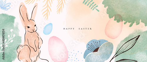 Happy easter retro watercolor spring rabbit card