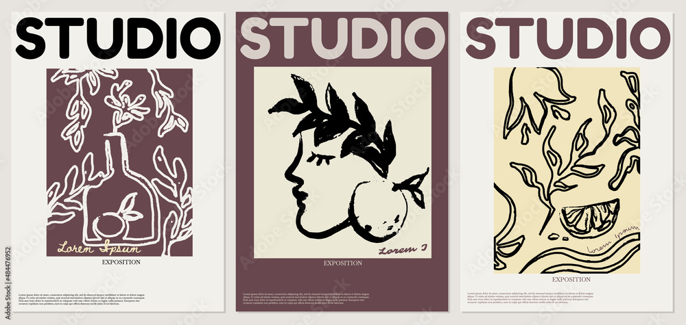 Studio. Vector hand drawn minimalistic placard with illustration. Creative artwork . Template for card, poster, banner, print for t-shirt, pin, badge, patch. Studio. Vector hand drawn minimalistic placard with illustration. Creative artwork . Template for card, poster, banner, print for t-shirt, pin, badge, patch.
