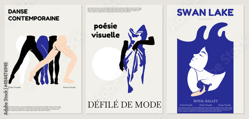 Vector  set of hand drawn  french abstract placard with illustration. Creative artwork . Template for card, poster, banner, print for t-shirt, pin, badge, patch.