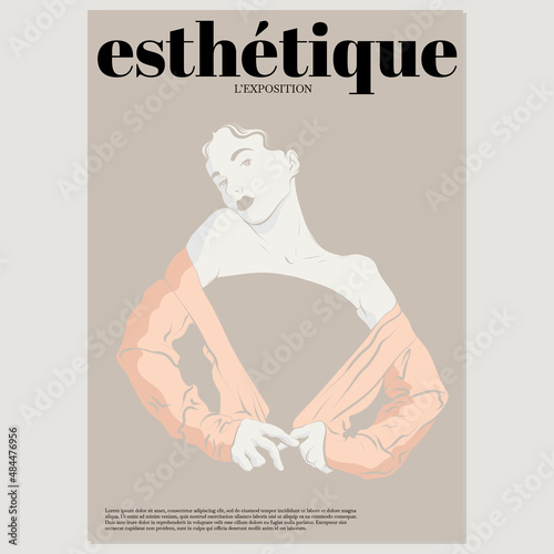 Vector hand drawn  minimalistic placard with illustration of elegant girl. Creative artwork . Template for card, poster, banner, print for t-shirt, pin, badge, patch.