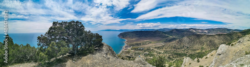 Nature photos on the Golitsyn trail. Landscapes of the Black Sea and the Crimean mountains in greenery. Crimea.