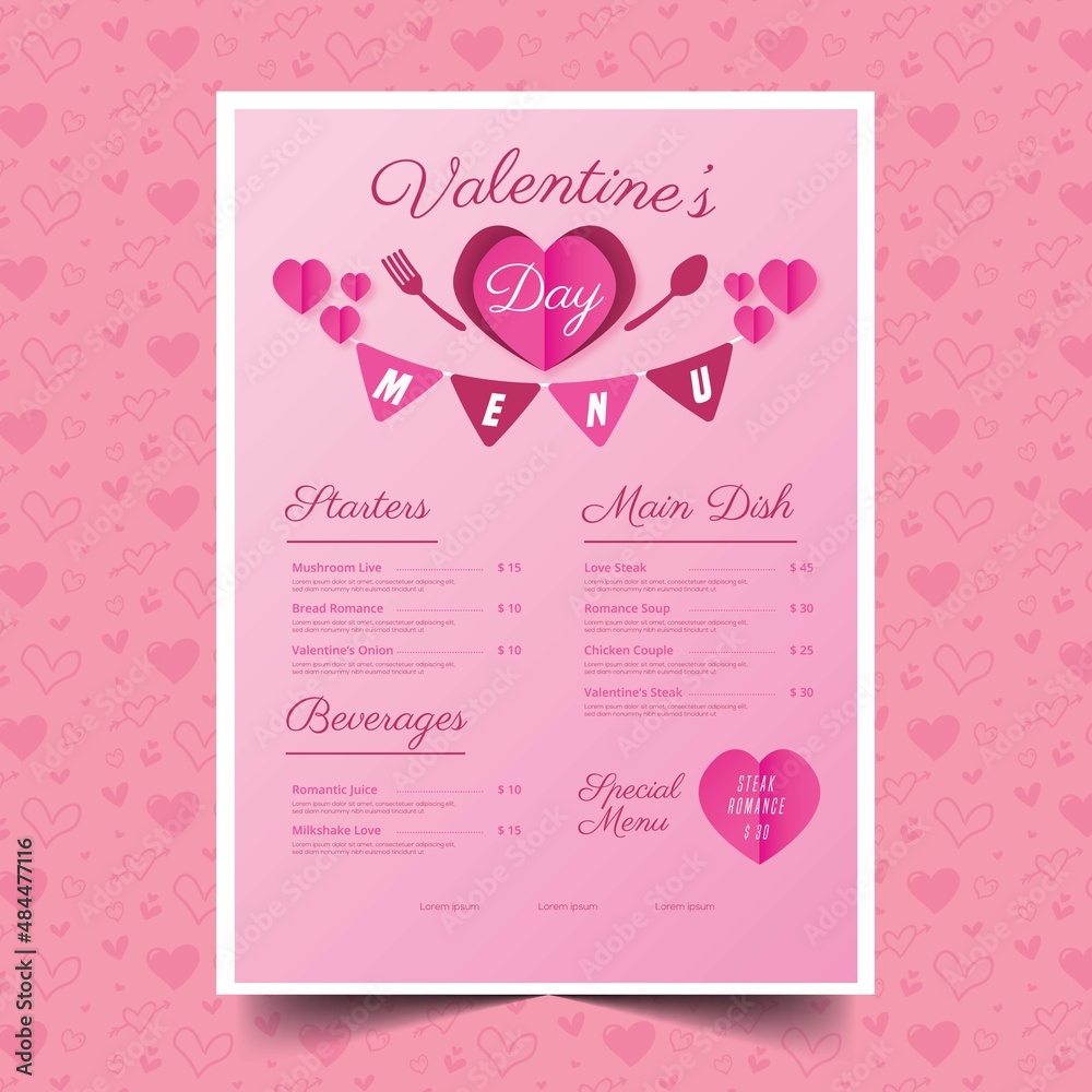 valentine menu template design vector illustration valentine menu template design vector illustration
