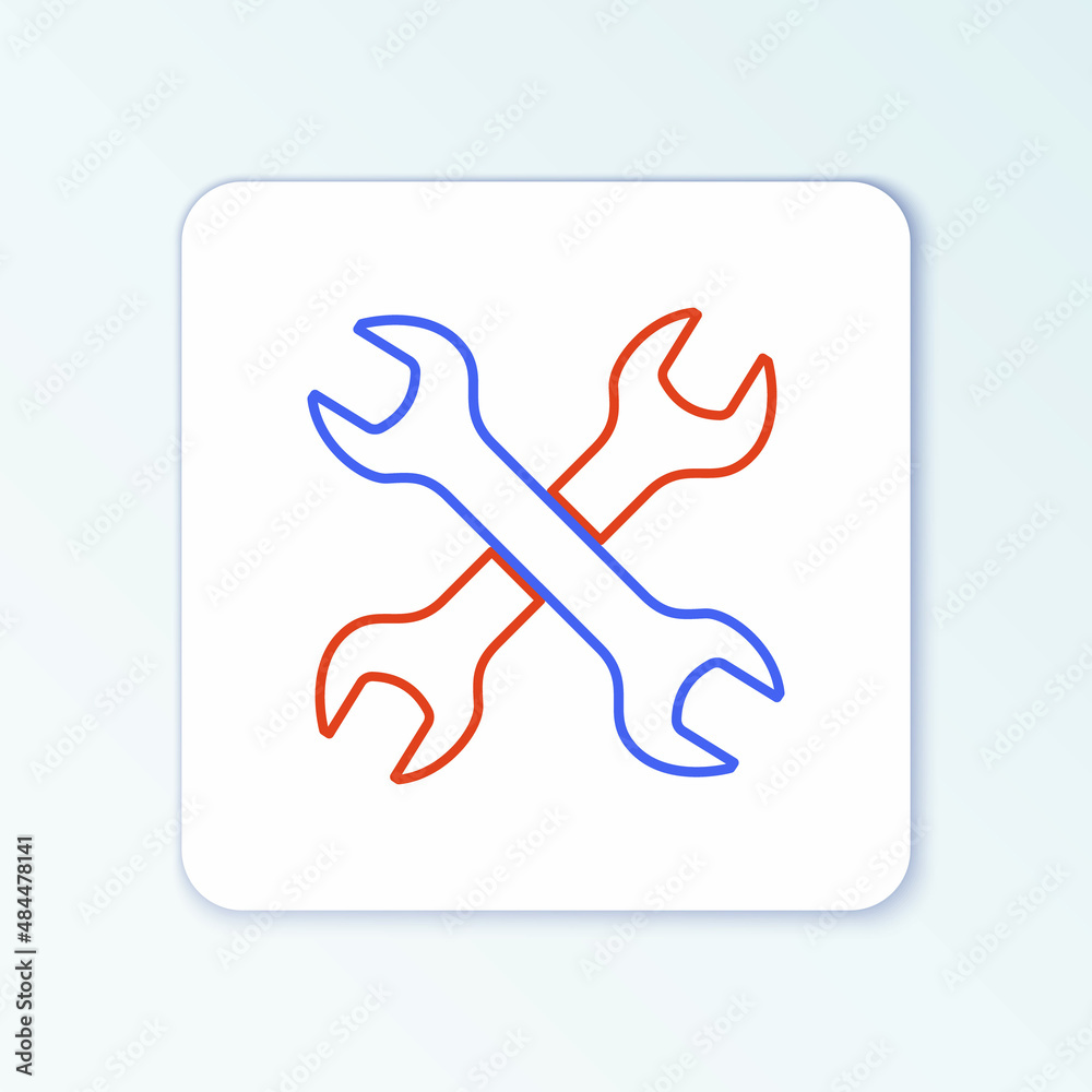 Line Crossed wrenchs icon isolated on white background. Spanner repair tool. Service tool symbol. Colorful outline concept. Vector Line Crossed wrenchs icon isolated on white background. Spanner repair tool. Service tool symbol. Colorful outline concept. Vector