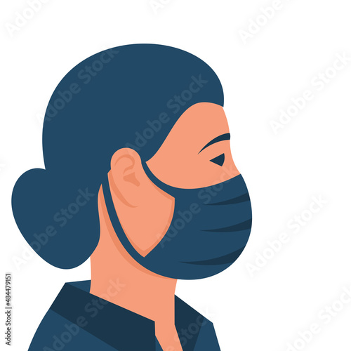 Woman in a medical mask. Face mask. Close up young female in protective respiratory mask. Vector illustration flat design. Isolated on background.