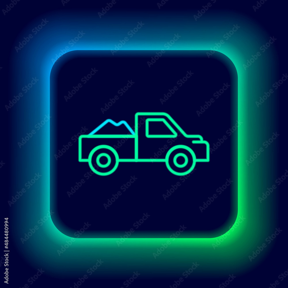 Glowing neon line Pickup truck icon isolated on black background. Colorful outline concept. Vector Glowing neon line Pickup truck icon isolated on black background. Colorful outline concept. Vector