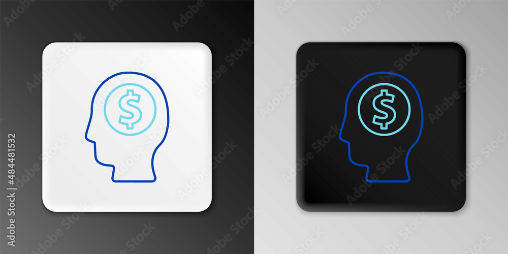Line Business man planning mind icon isolated on grey background. Human head with dollar. Idea to earn money. Business investment growth. Colorful outline concept. Vector
