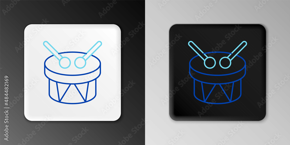 Line Musical instrument drum and drum sticks icon isolated on grey background. Colorful outline concept. Vector Line Musical instrument drum and drum sticks icon isolated on grey background. Colorful outline concept. Vector