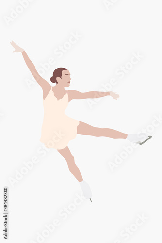 Abstract trendy cartoon illustration of female figure skater,  ice skating. Hand drawn vector elements isolated on white background for decoration, flyer, banner, poster