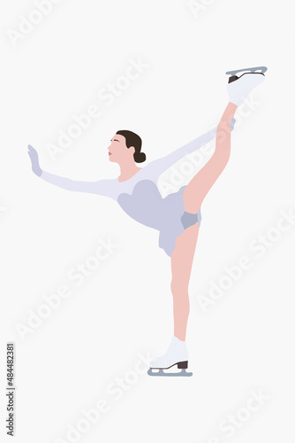 Abstract trendy cartoon illustration of female figure skater, ice skating. Hand drawn vector elements isolated on white background for decoration, flyer, banner, poster