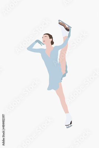 Abstract trendy cartoon illustration of female figure skater, y-spiral, ice skating. Hand drawn vector elements isolated on white background for decoration, flyer, banner, poster