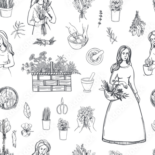 Herbalist set. Vector pattern