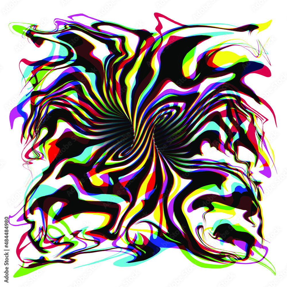 Abstract exploded torus inside view in crazy psychedelic and twisting stripes. Vector colorful illustration on white background. Abstract exploded torus inside view in crazy psychedelic and twisting stripes. Vector colorful illustration on white background.