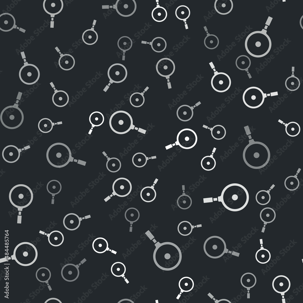 Grey Frying pan icon isolated seamless pattern on black background. Fry or roast food symbol. Vector