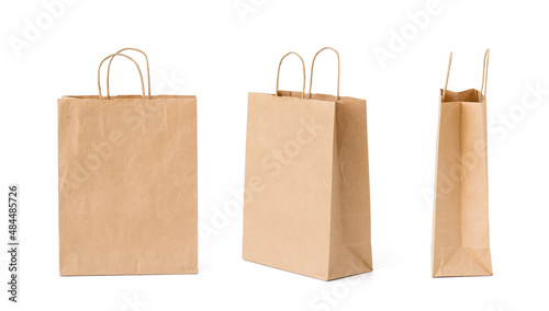 Three projections of ecological paper bag on a white background