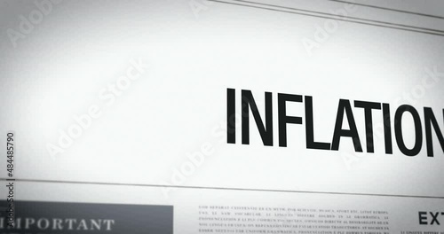 Inflation news international press articles with slow zoom out. Dollar hyperinflation, concept of decreasing purchasing power
