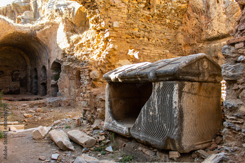 sarcophagus in ancient greek city of ephesus, turkey. sarcophagus in ancient greek city of ephesus, turkey.