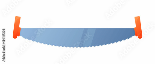 Vector illustration hacksaw isolated on white background. Carpenter or repairmen handsaw vector icon in flat cartoon style. Construction tool. Two-handed saw for cutting metal and tree.