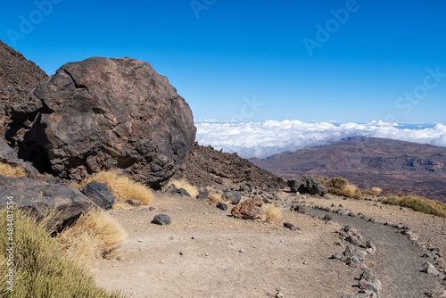Hiking trail on Mount Teide on the Canary Island of Tenerife in Spain