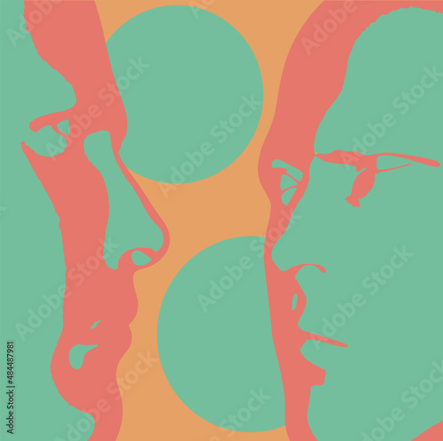 Two abstract faces with circles background