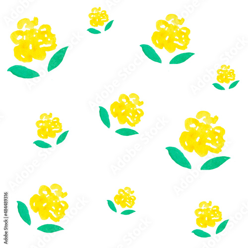 watercolor seamless pattern with abstract dried flowers. Background with yellow mimosa, tulips. Wildflowers. Natural style. For decor and design. For printing on paper, packaging, fabric