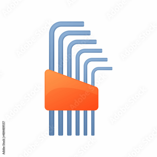 Vector illustration allen wrench isolated on white background. Hex key icon in flat cartoon style. Hexagon tools. photo