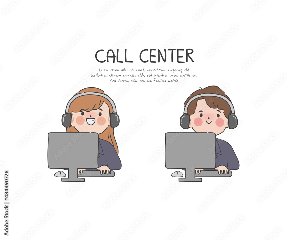 Hand drawn clip art people in customer service call center job office worker character. Hand drawn clip art people in customer service call center job office worker character.