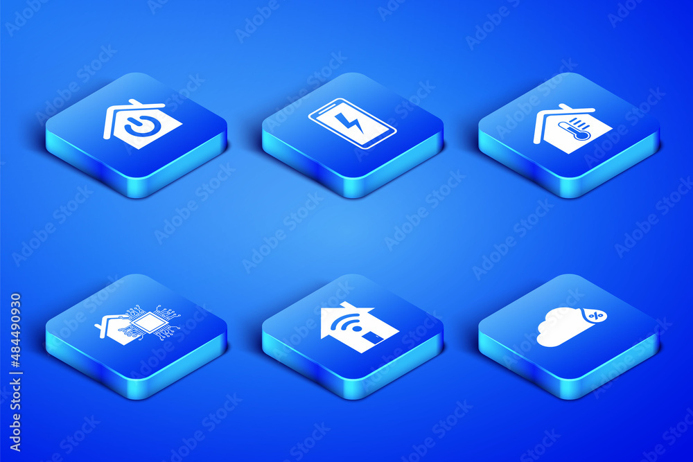 Set Humidity, Smart home, with wi-fi, Mobile charging battery and House temperature icon. Vector Set Humidity, Smart home, with wi-fi, Mobile charging battery and House temperature icon. Vector