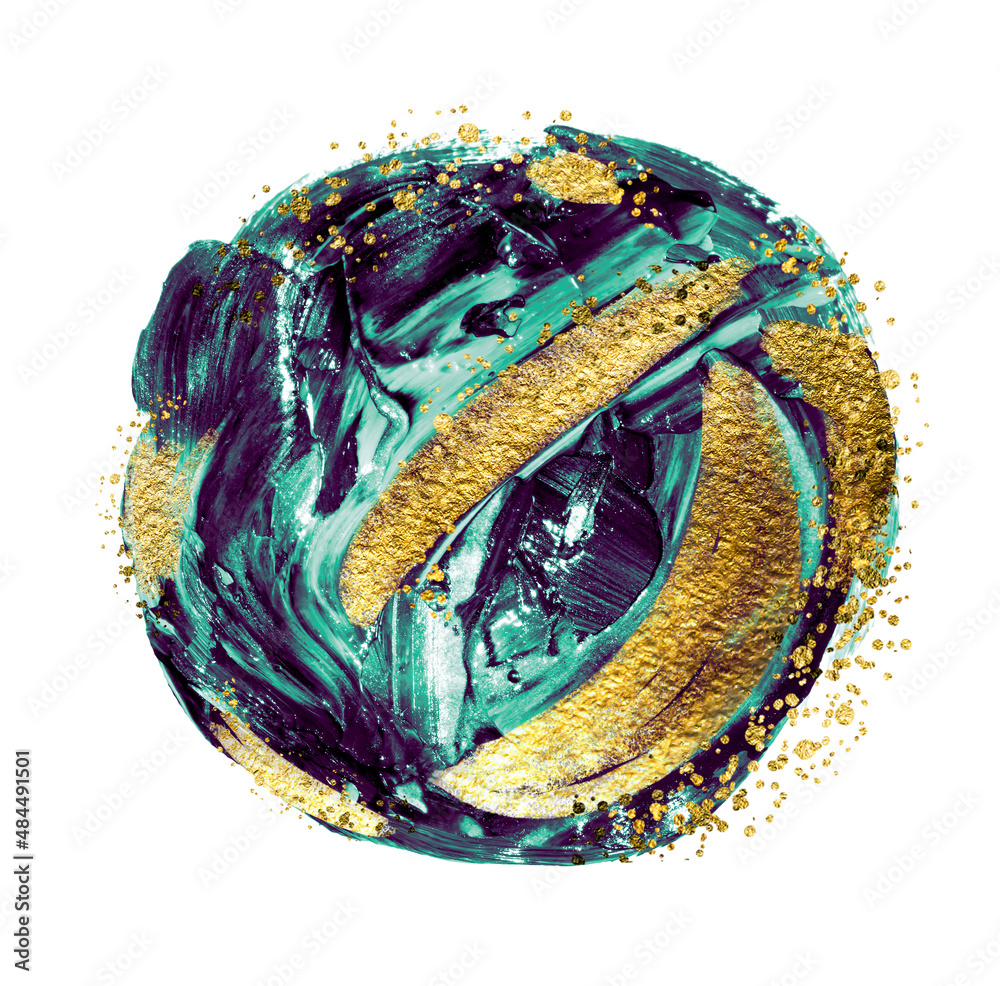 Fototapeta premium BLUE OCEAN. Abstract. Vivid painting. Golden abstraction of brush strokes. Adding gold drops, sprays, luxury brushes, gold elements. Modern abstract artwork. Masterpiece of designing art. 