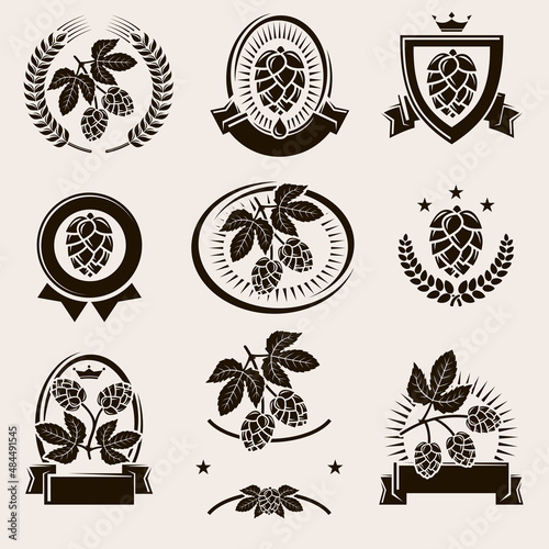 Hop labels and elements set. Collection icon hops. Vector