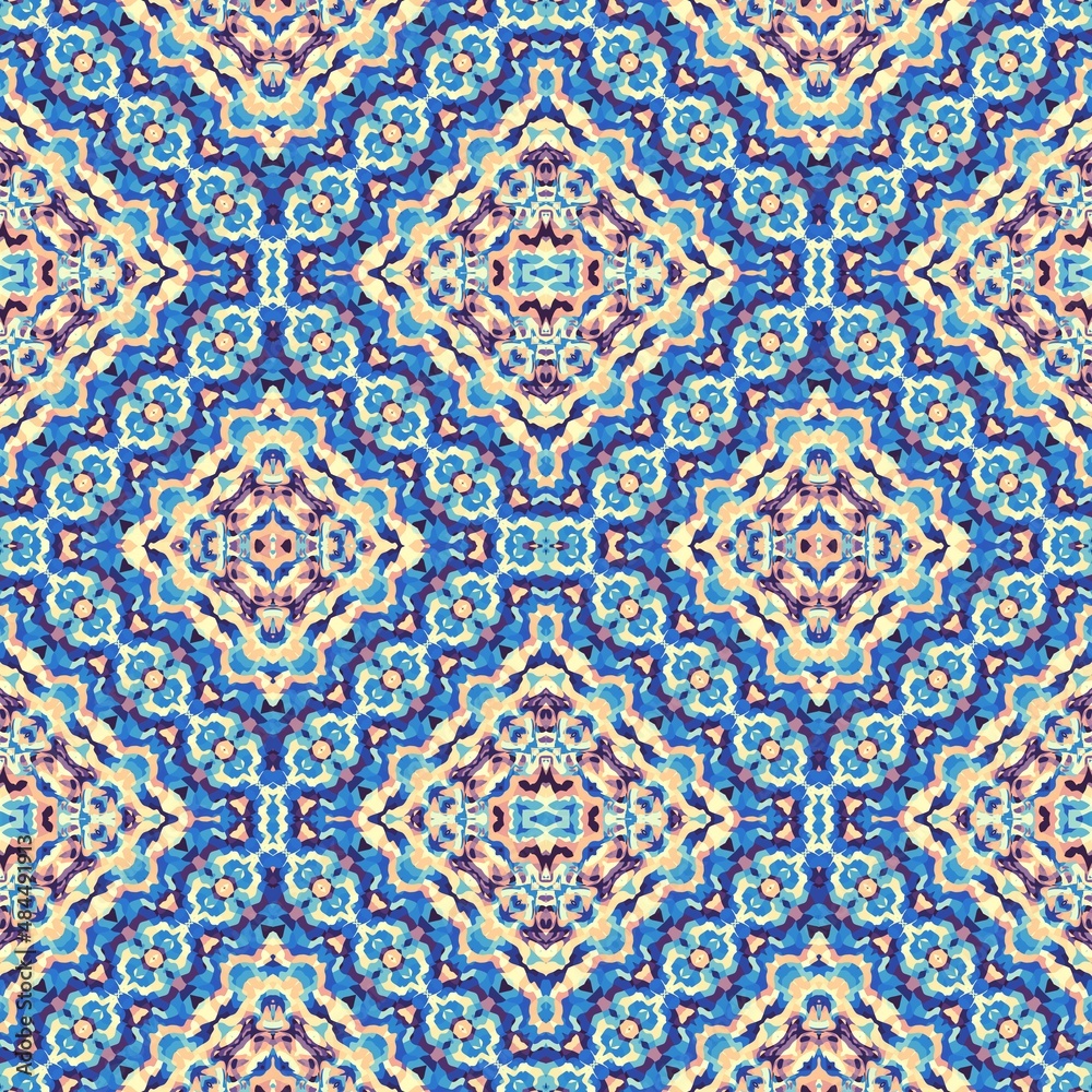 Abstract pattern. Square ornamental regular background. Seamless pattern. Vintage mosaic art pattern.
