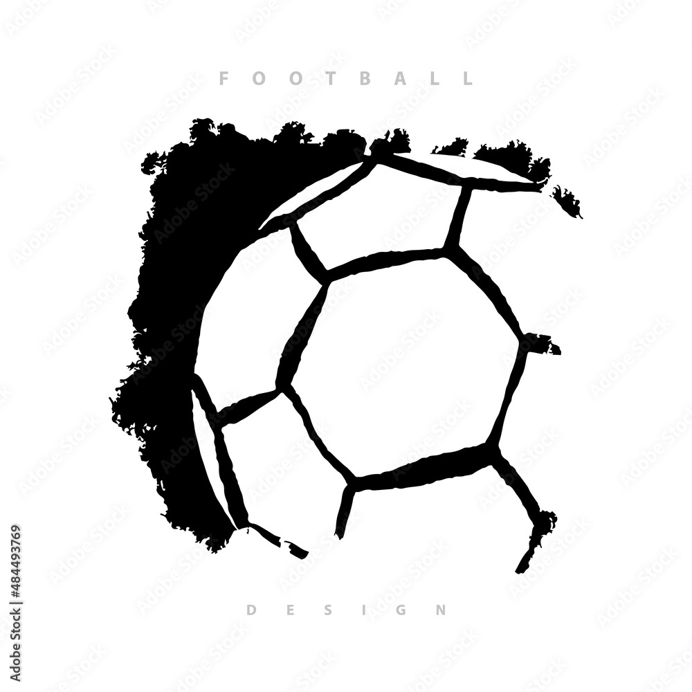 Soccer ball print. Football design isolated on a transparent background, brush style. Stock