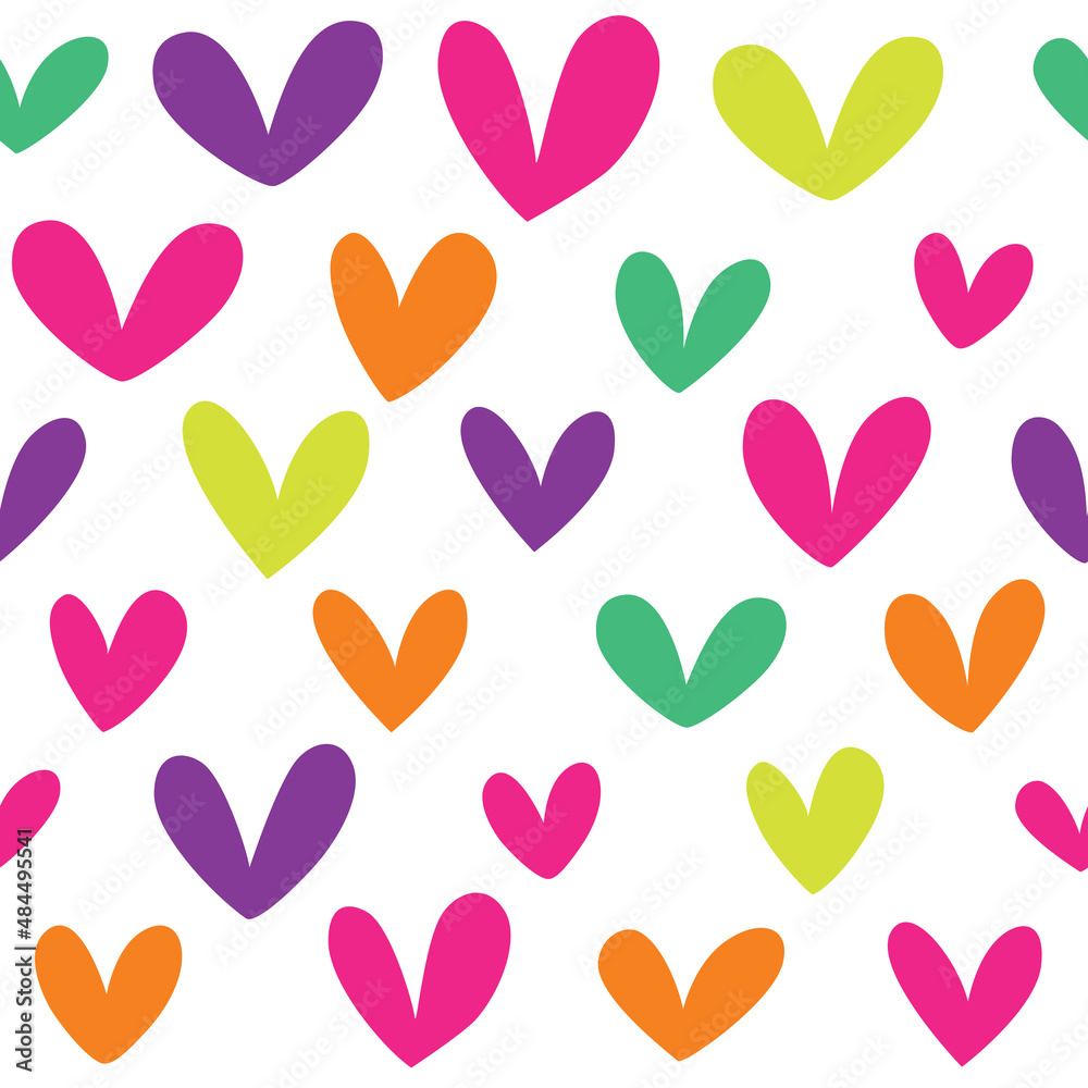 Simple seamless pattern with colorful hearts.