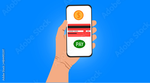 mobile payment on phone screen.contactless payment.pay with dollars.vector design.