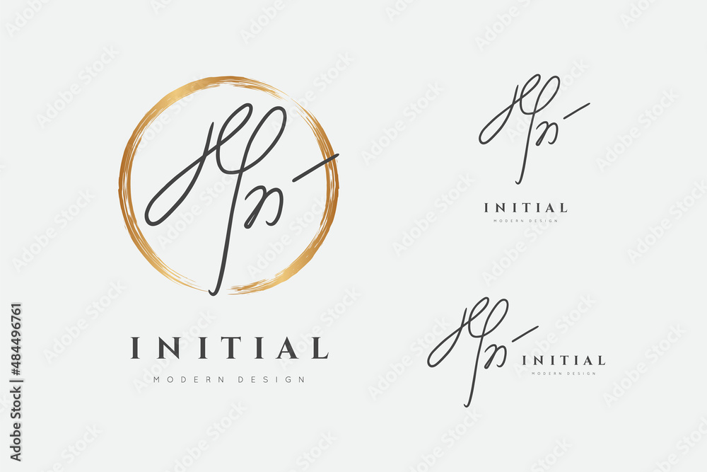 Yn logo. Initials letter me in gold circle. Initial signature. Design fashion handwriting monogram. Handwritten identity name. Abstract paintbrush font. Brush writing calligraphy. Write script. Vector - obrazy, fototapety, plakaty 