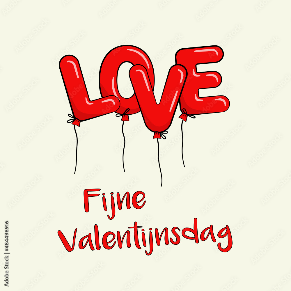 Fijne Valentijnsdag. Dutch text. Happy Valentine's Day. Vector. Cartoon