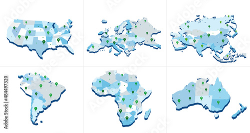 Collezione di diversi continenti con pin 3d