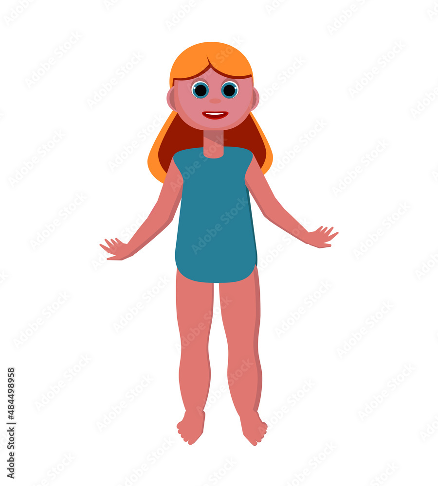 Cartoon illustrations for a children's character. Cute cartoon girl dressed in underwear and barefoot. Cartoon illustration in a flat design style, isolated on a white background. EPS10. Cartoon illustrations for a children's character. Cute cartoon girl dressed in underwear and barefoot. Cartoon illustration in a flat design style, isolated on a white background. EPS10.