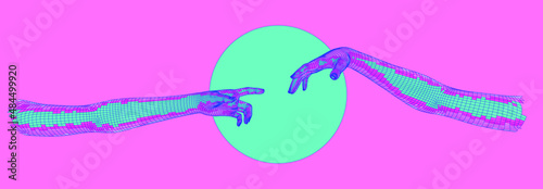 3D low poly model of hands going to touch together.