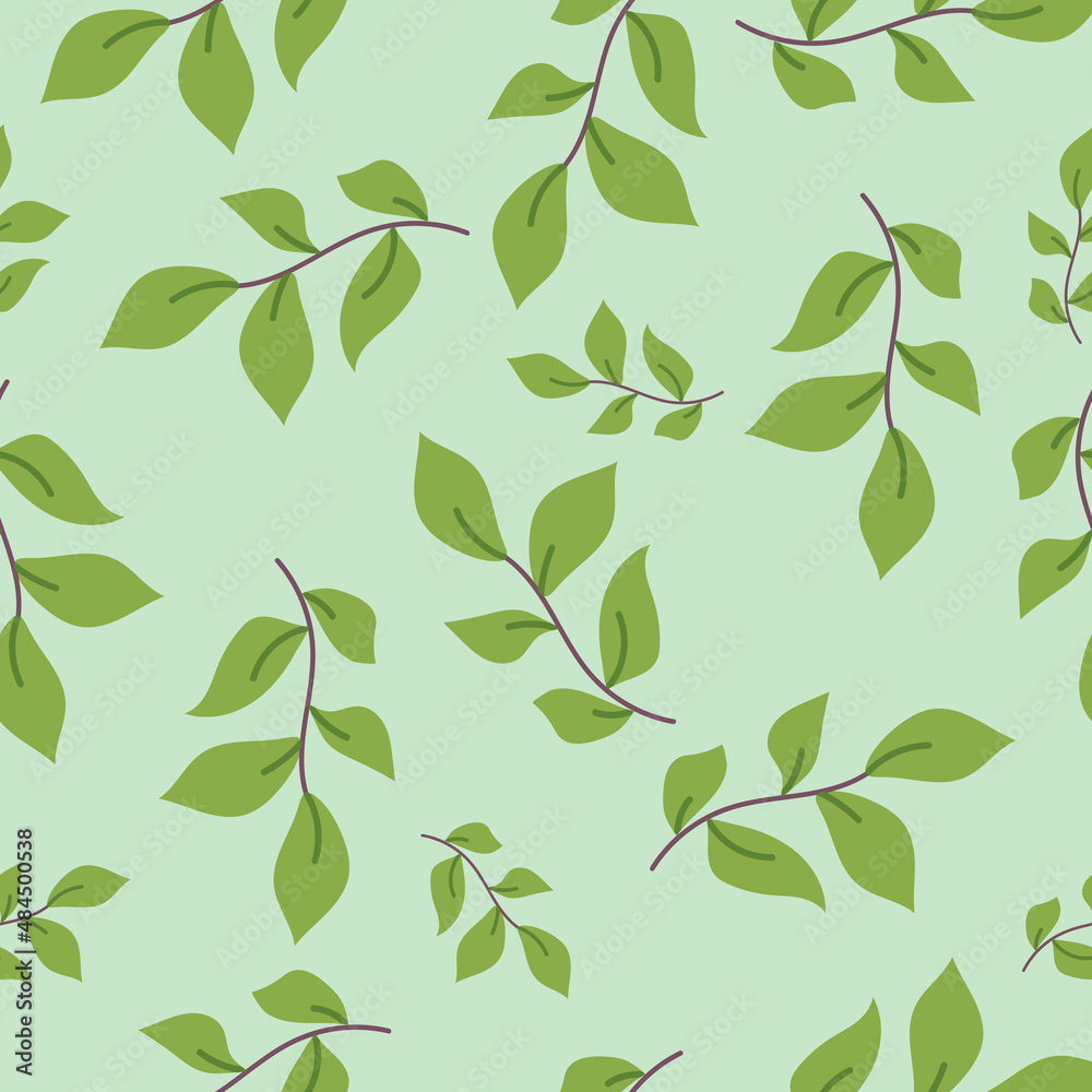 Seamless cute vector spring floral pattern with plants, branches, leaves, nature on blue. hand drawing. floral background. elegant the template for fashion prints.