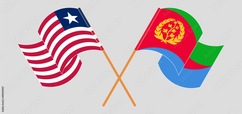 Crossed and waving flags of Liberia and Eritrea Crossed and waving flags of Liberia and Eritrea
