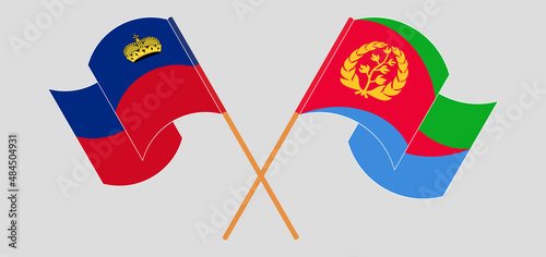 Crossed and waving flags of Liechtenstein and Eritrea