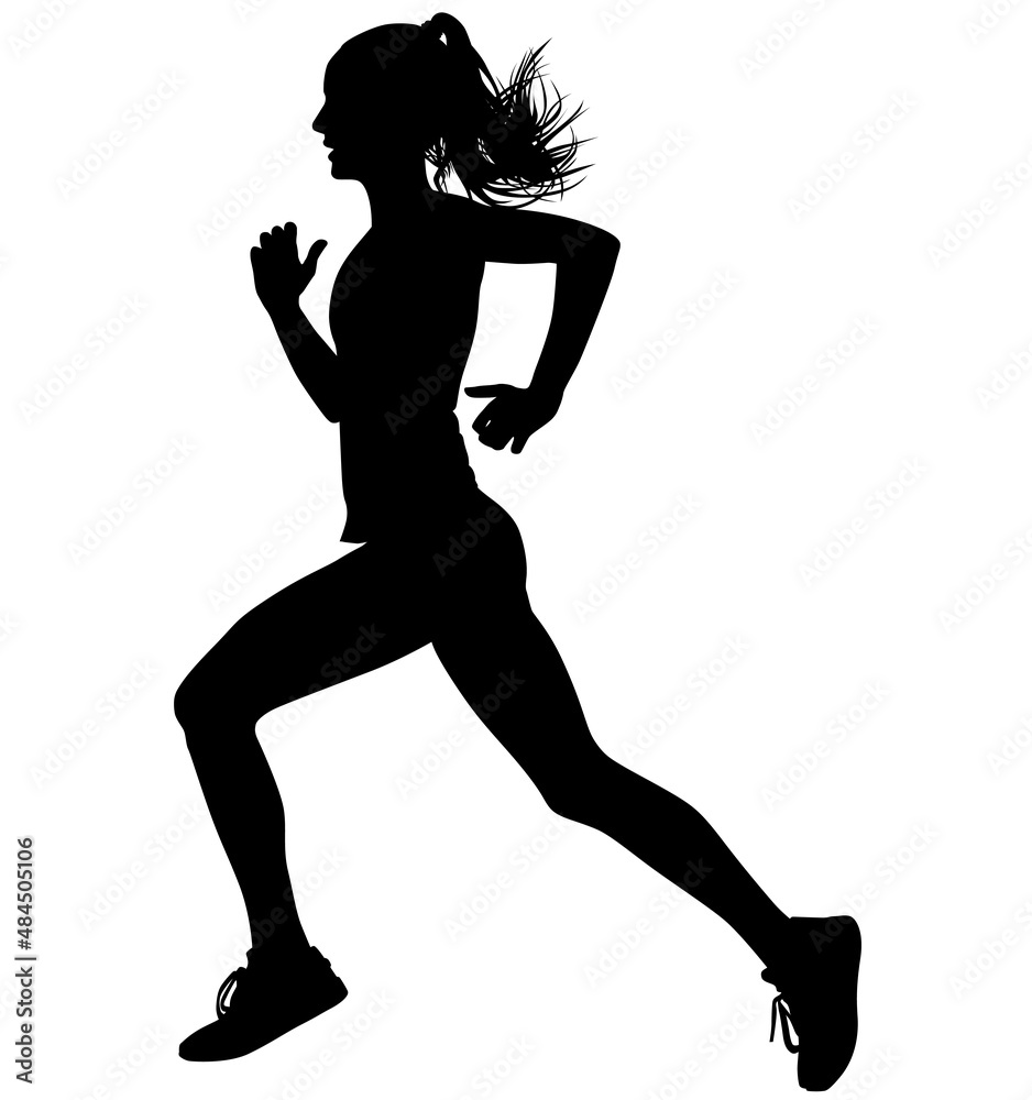 Young athletic woman training sport run, girl doing jogging fitness. Detailed realistic silhouette Young athletic woman training sport run, girl doing jogging fitness. Detailed realistic silhouette