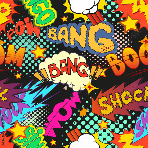 Comic book explosion, boom seamless pattern, vector illustration 