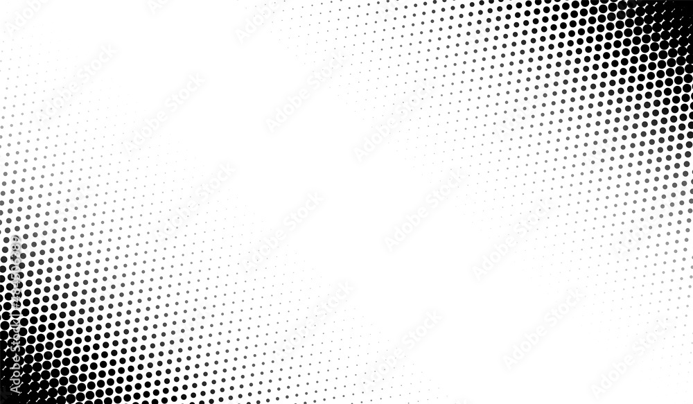Halftone corner texture. Faded dot pattern for design prints. Bg abstract gradient. Black geometric background for overlay effect. Subtle patern. Digital polka. Dots gradation. Vector illustration