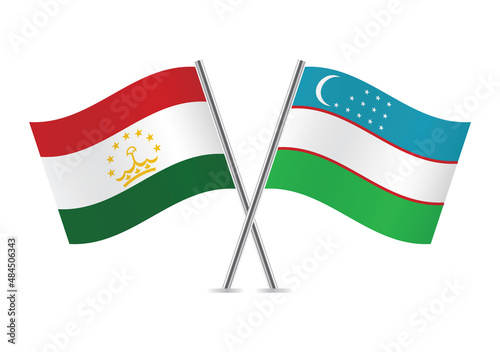 Tajikistan and Uzbekistan flags. Tajik and Uzbek flags, isolated on white background. Vector icon set. Vector illustration.  photo