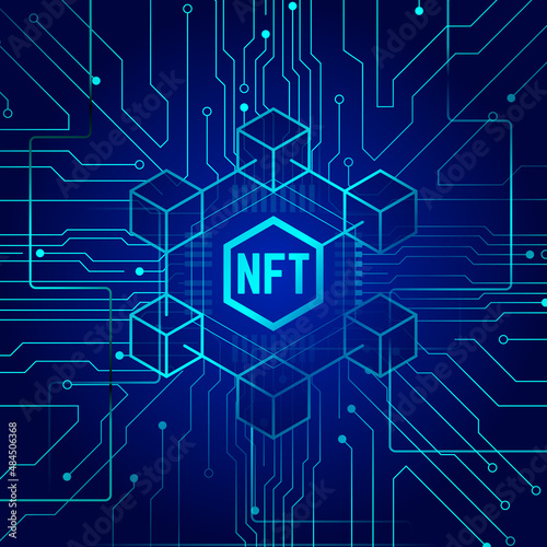 NFT non fungible token on blue background