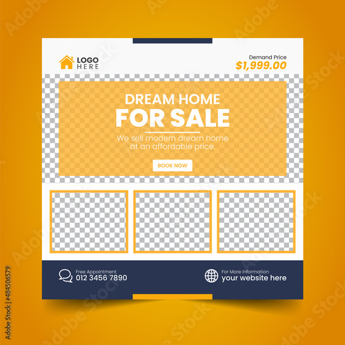 Real Estate House property Social Media Post Squire Banner Flyer Vector Template Design (ID: 484506579)