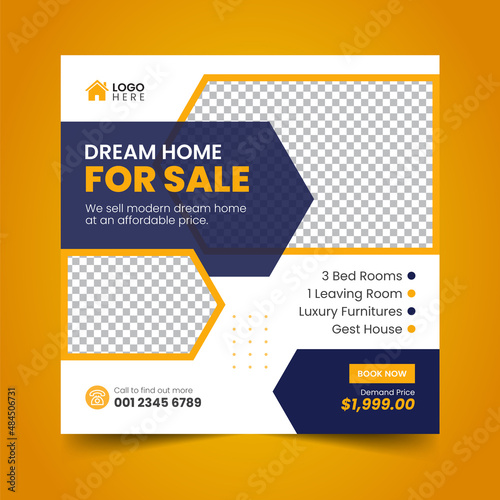 Real Estate House property Social Media Post Squire Banner Flyer Vector Template Design (ID: 484506731)